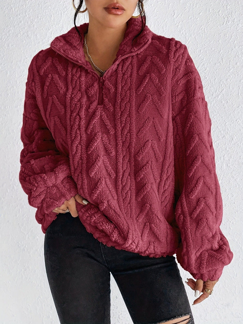 Pullover Damen mit hohem Kragen und Zopfdesign | T&S - 9 - Modeglanz