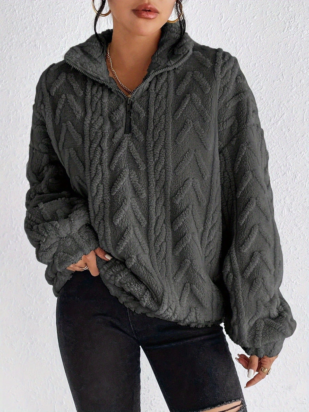 Pullover Damen mit hohem Kragen und Zopfdesign | T&S - 10 - Modeglanz