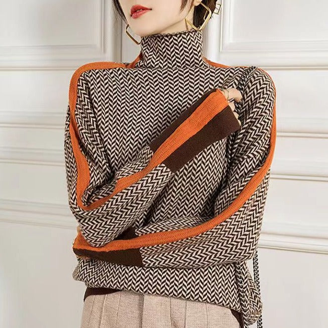 Stylischer Pullover Damen mit Rollkragen und grafischem Muster | T&S - 1 - Modeglanz
