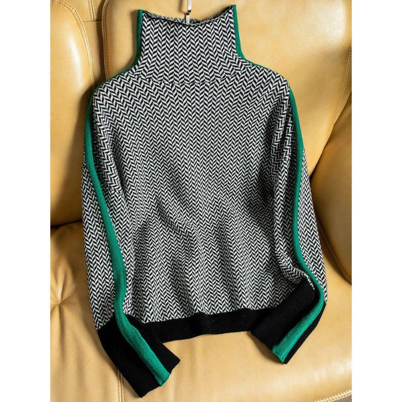 Stylischer Pullover Damen mit Rollkragen und grafischem Muster | T&S - 5 - Modeglanz
