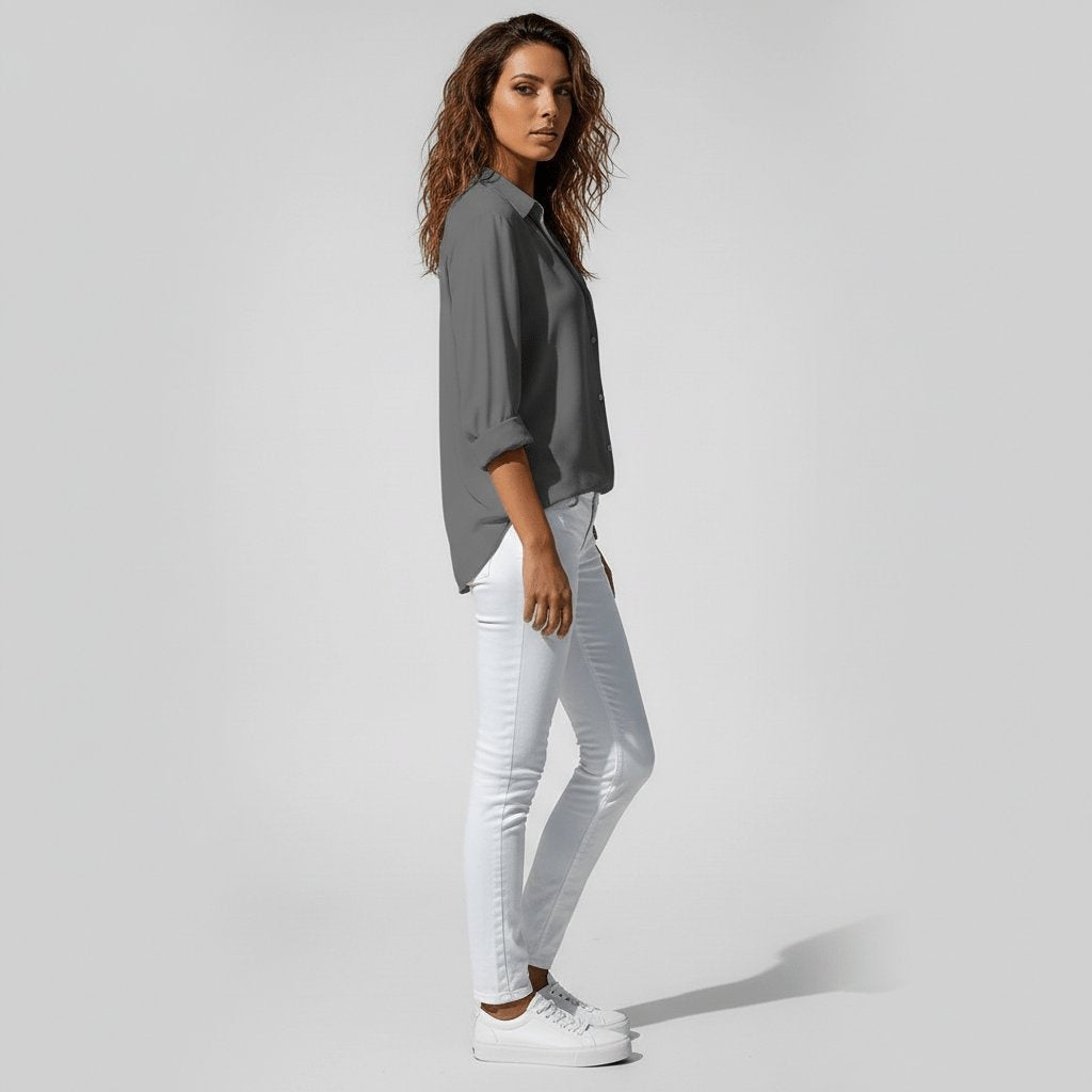 Bluse Damen mit klassischem Kragen und V-Ausschnitt | T&S - 3 - Modeglanz