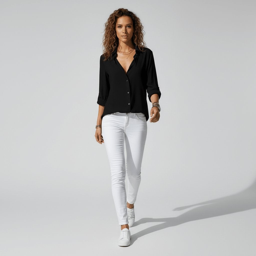 Bluse Damen mit klassischem Kragen und V-Ausschnitt | T&S - 5 - Modeglanz