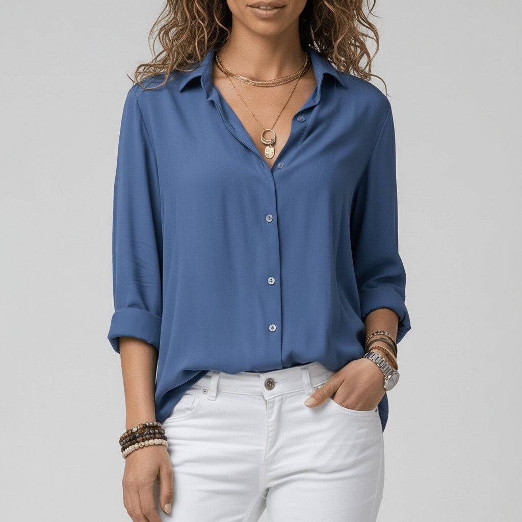 Bluse Damen mit klassischem Kragen und V-Ausschnitt | T&S - 10 - Modeglanz