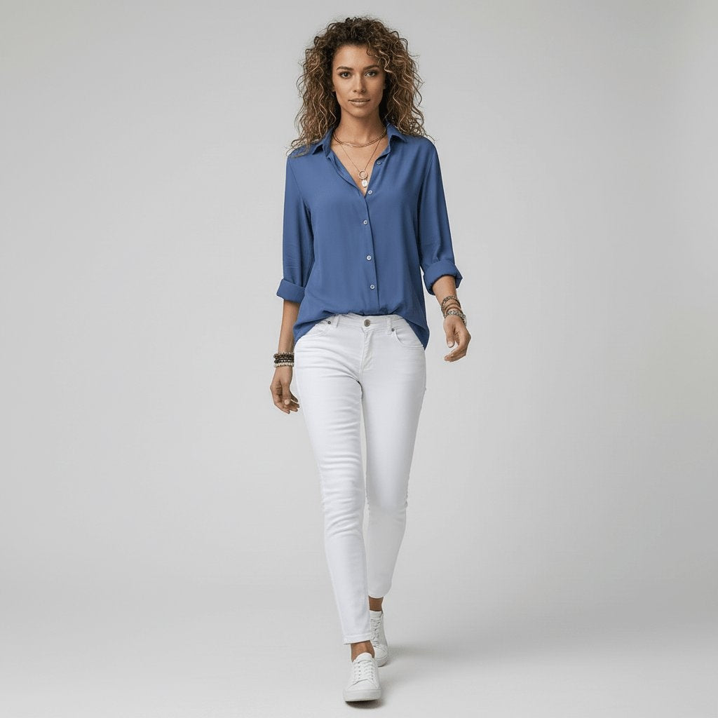 Bluse Damen mit klassischem Kragen und V-Ausschnitt | T&S - 11 - Modeglanz