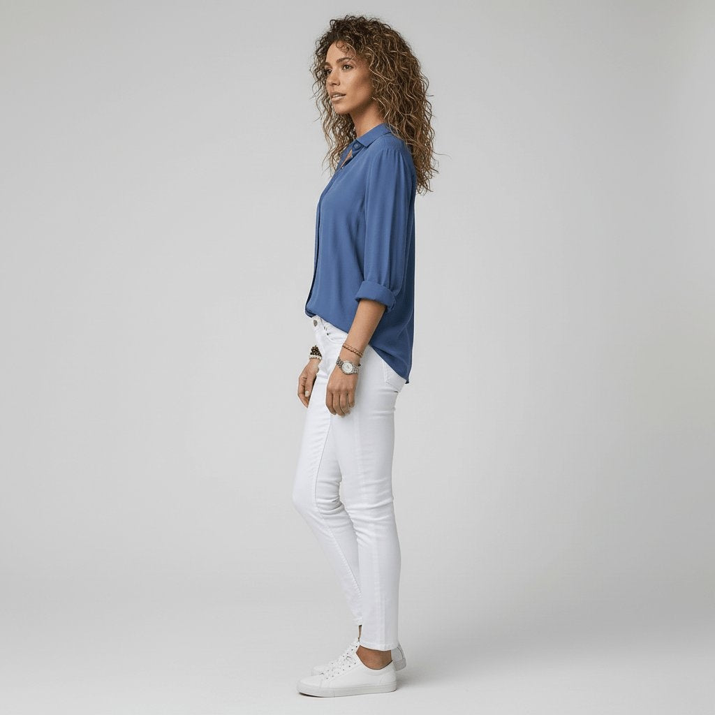 Bluse Damen mit klassischem Kragen und V-Ausschnitt | T&S - 12 - Modeglanz