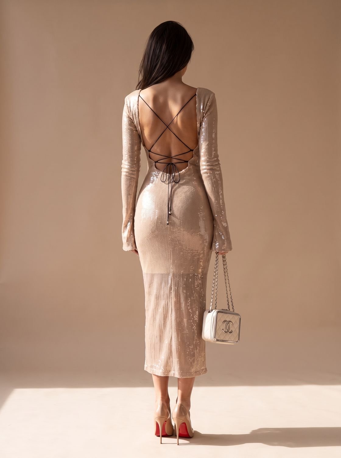 Midi Kleid Damen mit V-Ausschnitt und langen Ärmeln | T&S - 8 - Modeglanz