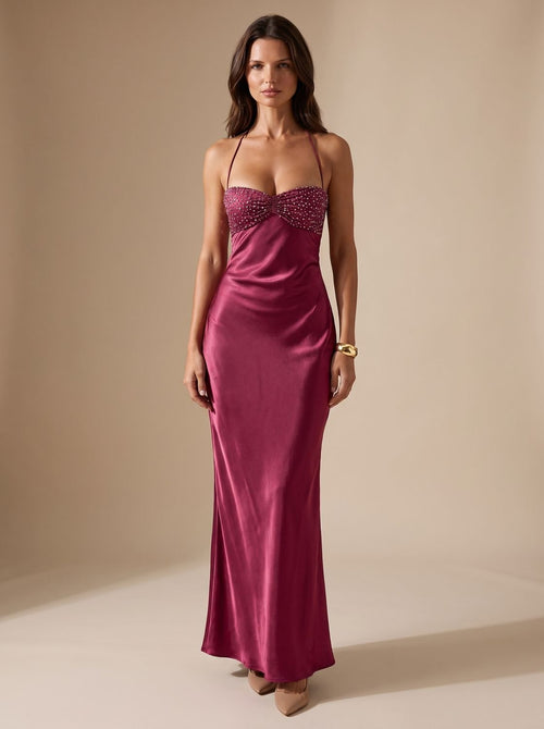 Abendkleid Damen mit Halterneck und figurbetonender Passform | T&S - 1 - Modeglanz