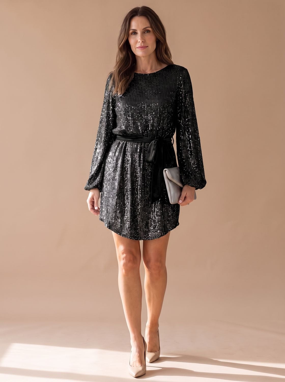 Mini Kleid Damen mit Ballonärmeln und Taillengürtel | T&S - 2 - Modeglanz