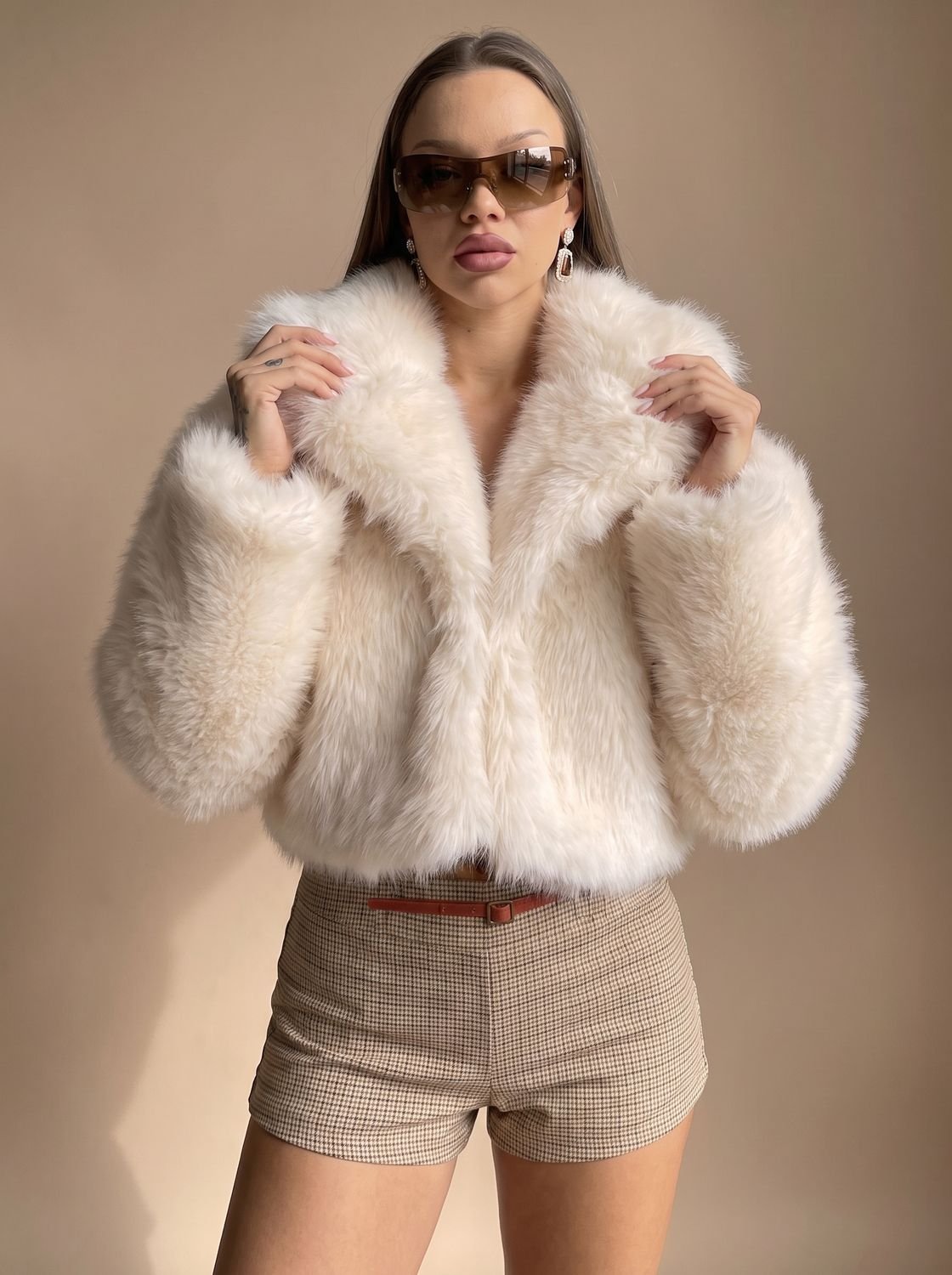 Faux Fur Jacke Damen mit weitem Schnitt und Kragen - 5 - Trendlinie