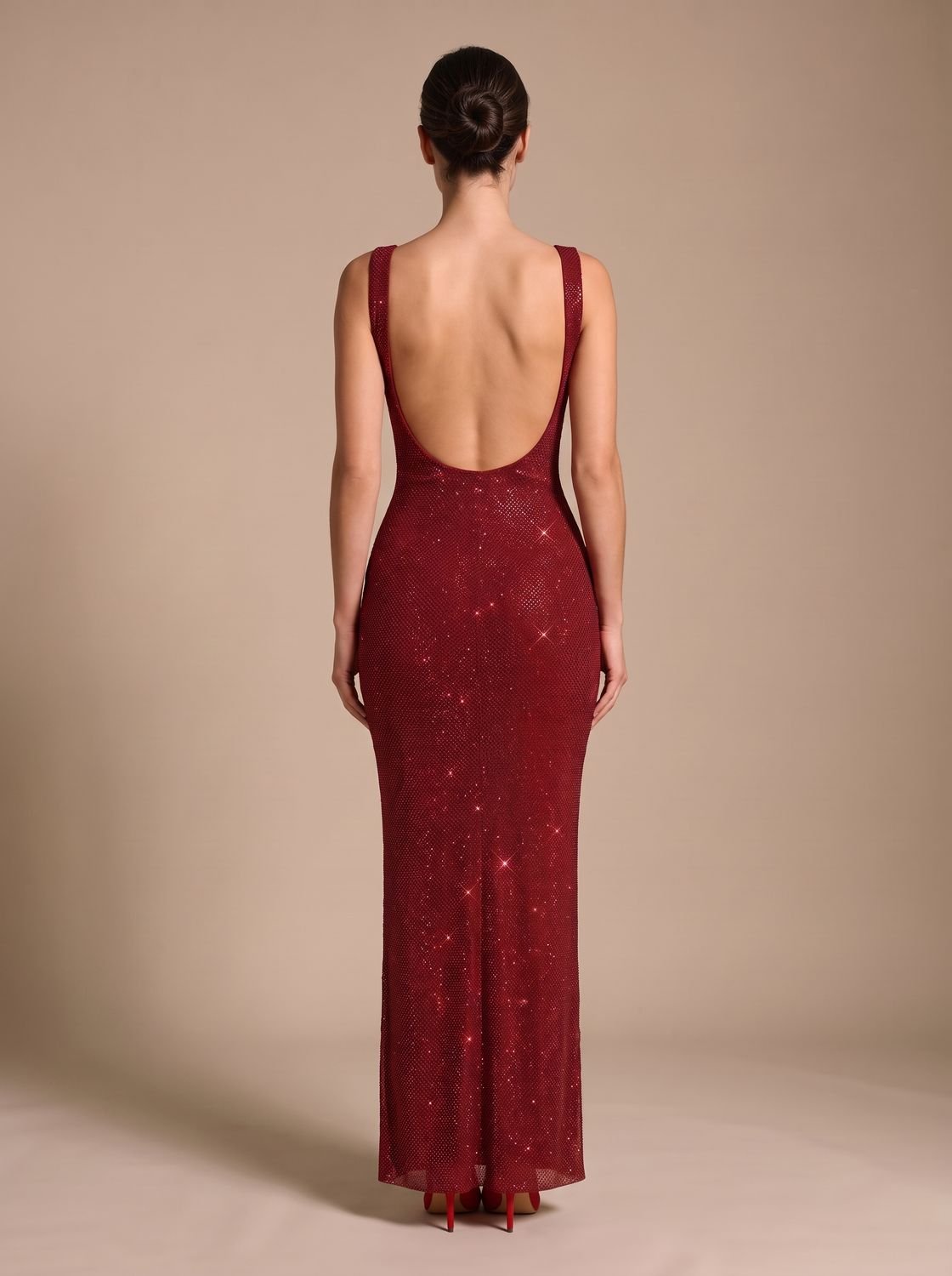 Abendkleid Damen figurbetont mit V-Ausschnitt und offener Rückseite - 3 - Trendlinie