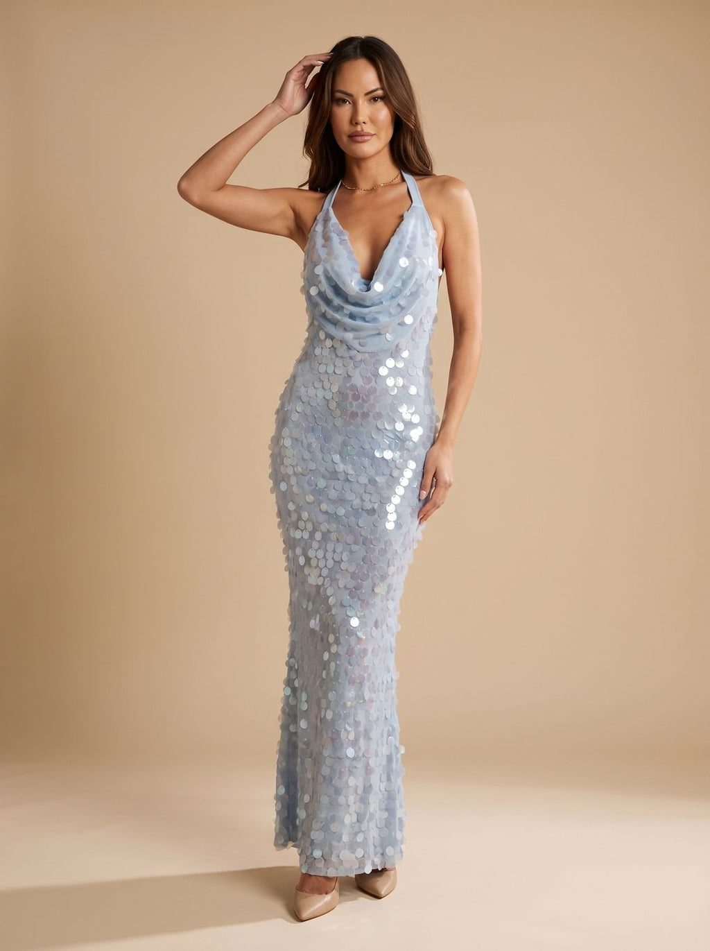 Abendkleid Damen mit Cowl-Neck und figurbetonender Silhouette - 1 - Trendlinie