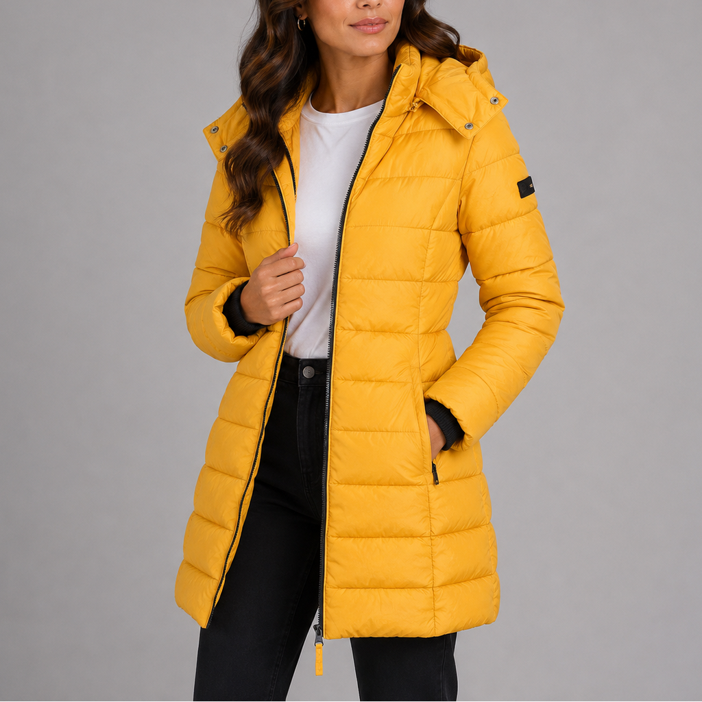 Damen Steppmantel mit Kapuze und taillierter Silhouette - 5 - Trendlinie
