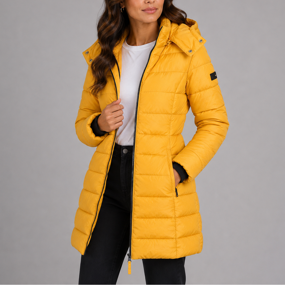 Damen Steppmantel mit Kapuze und taillierter Silhouette - 5 - Trendlinie