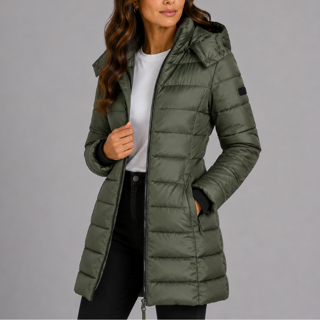 Damen Steppmantel mit Kapuze und taillierter Silhouette - 7 - Trendlinie