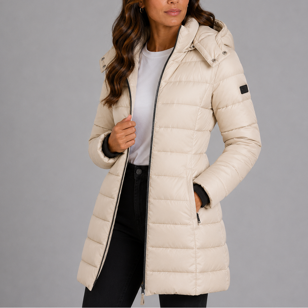 Damen Steppmantel mit Kapuze und taillierter Silhouette - 9 - Trendlinie