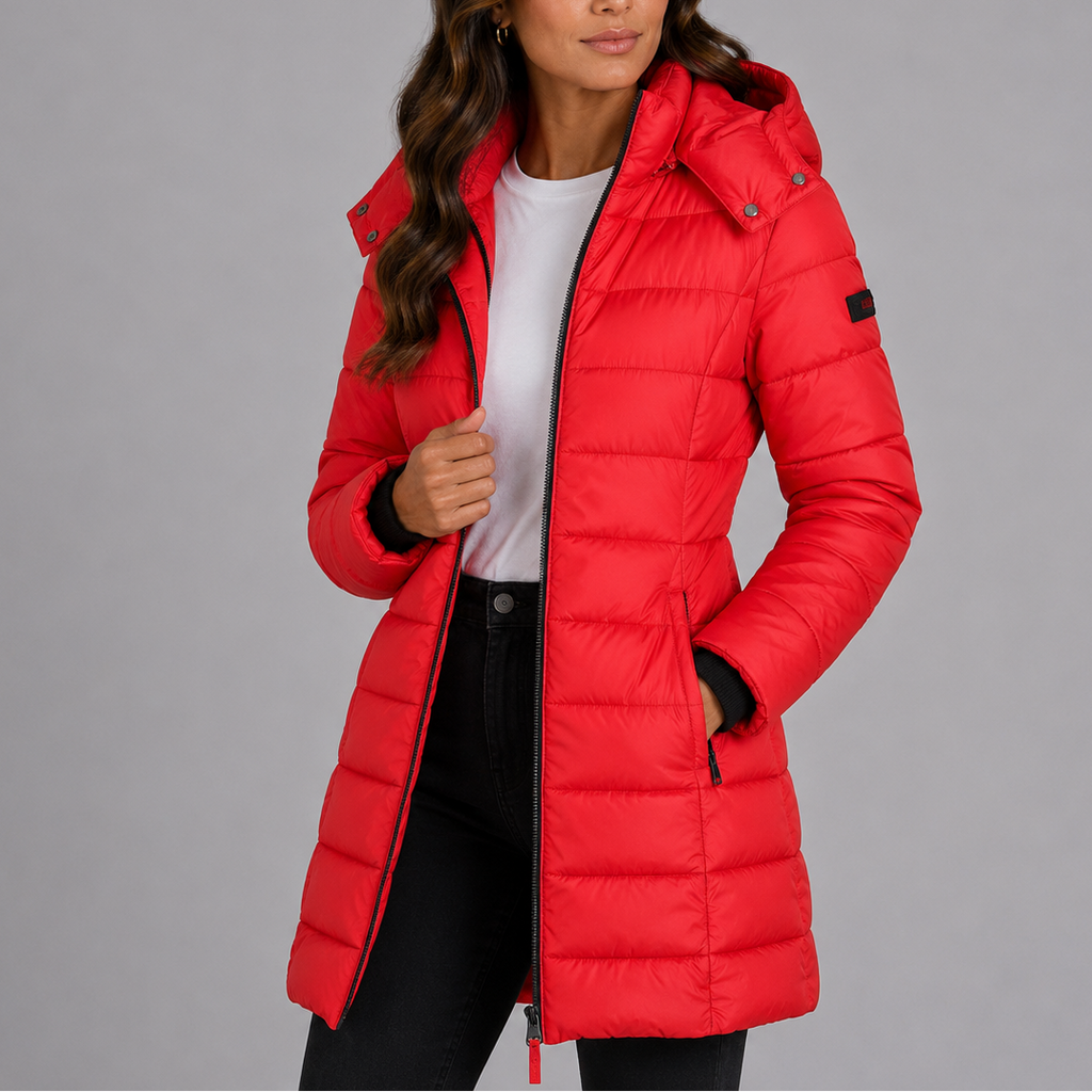 Damen Steppmantel mit Kapuze und taillierter Silhouette - 11 - Trendlinie