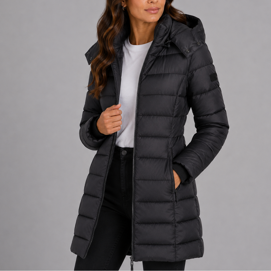 Damen Steppmantel mit Kapuze und taillierter Silhouette - 12 - Trendlinie