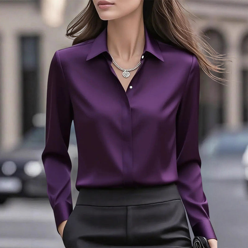 Bluse Damen mit Umlegekragen und Langarm - elegante Farben - 2 - Trendlinie