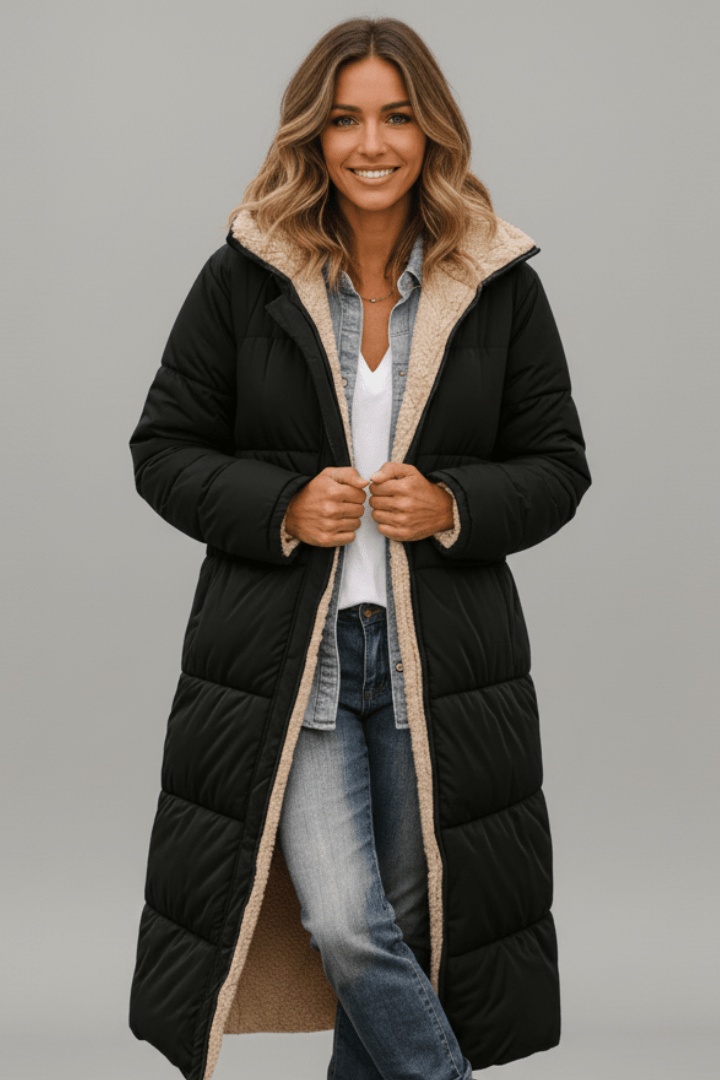 Steppmantel Damen mit Kapuze und langen Ärmeln - in Schwarz - 1 - Trendlinie