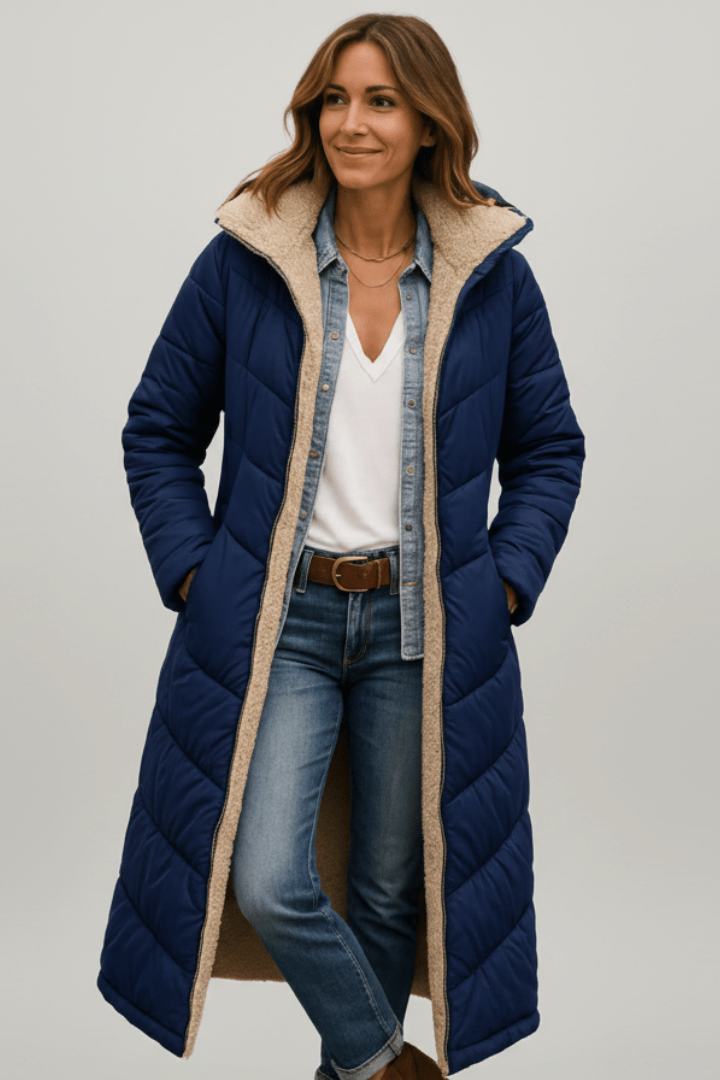 Steppmantel Damen mit Kapuze und langen Ärmeln - in Schwarz - 5 - Trendlinie