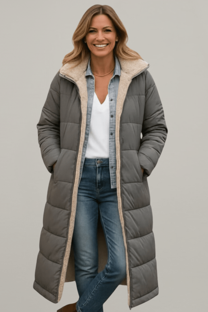 Steppmantel Damen mit Kapuze und langen Ärmeln - in Schwarz - 6 - Trendlinie