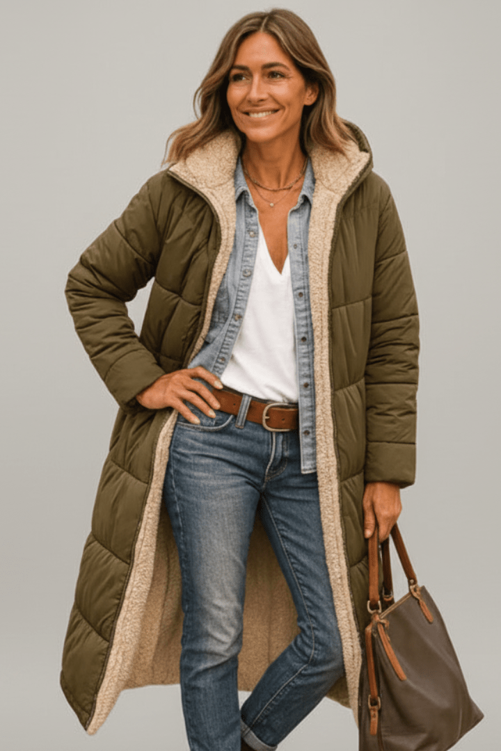 Steppmantel Damen mit Kapuze und langen Ärmeln - in Schwarz - 7 - Trendlinie