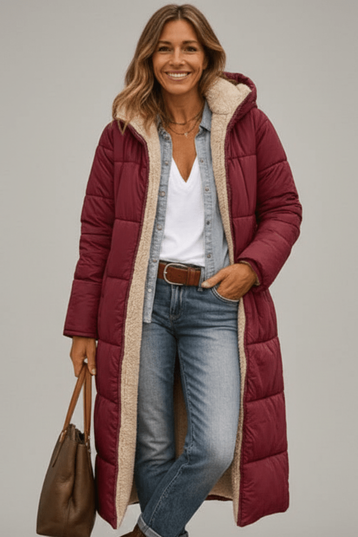 Steppmantel Damen mit Kapuze und langen Ärmeln - in Schwarz - 8 - Trendlinie