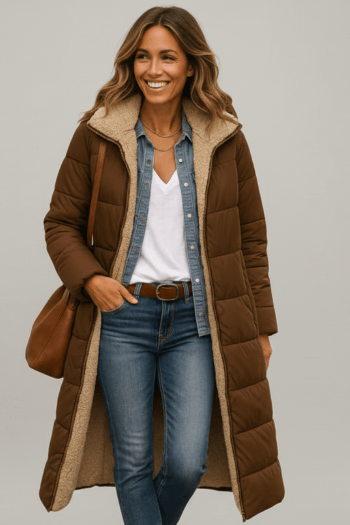 Steppmantel Damen mit Kapuze und langen Ärmeln - in Schwarz - 9 - Trendlinie