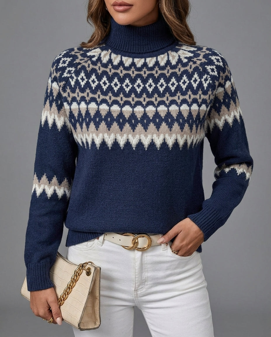 Pullover Damen mit Stehkragen und geometrischem Muster - 2 - Trendlinie