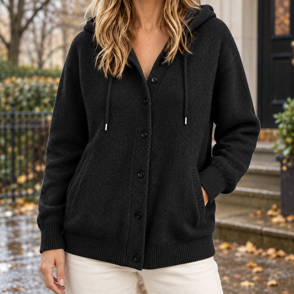 Damen Cardigan mit Kapuze und Knopfverschluss – lässiger Schnitt - 1 - Trendlinie