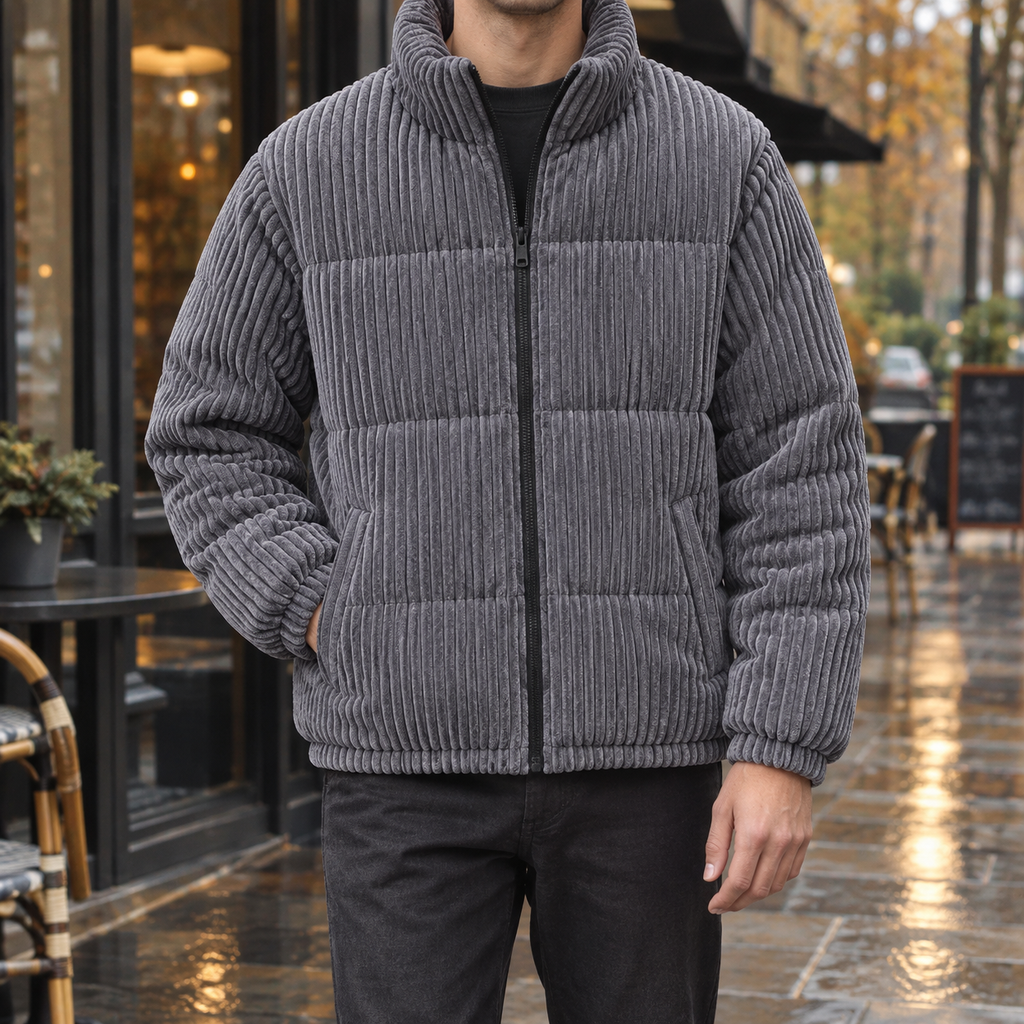 Herren Stehkragen-Jacke mit Reißverschluss und gestreiftem Design - 1 - Trendlinie