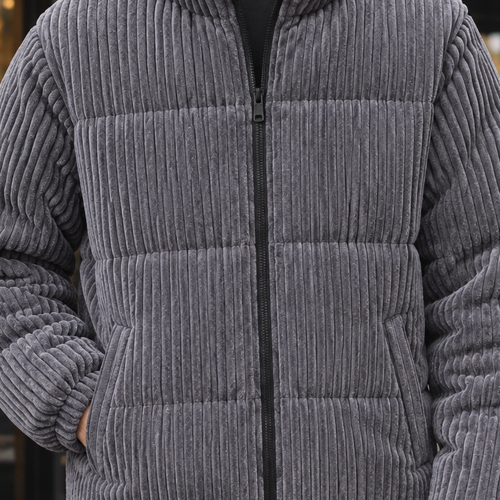 Herren Stehkragen-Jacke mit Reißverschluss und gestreiftem Design - 2 - Trendlinie
