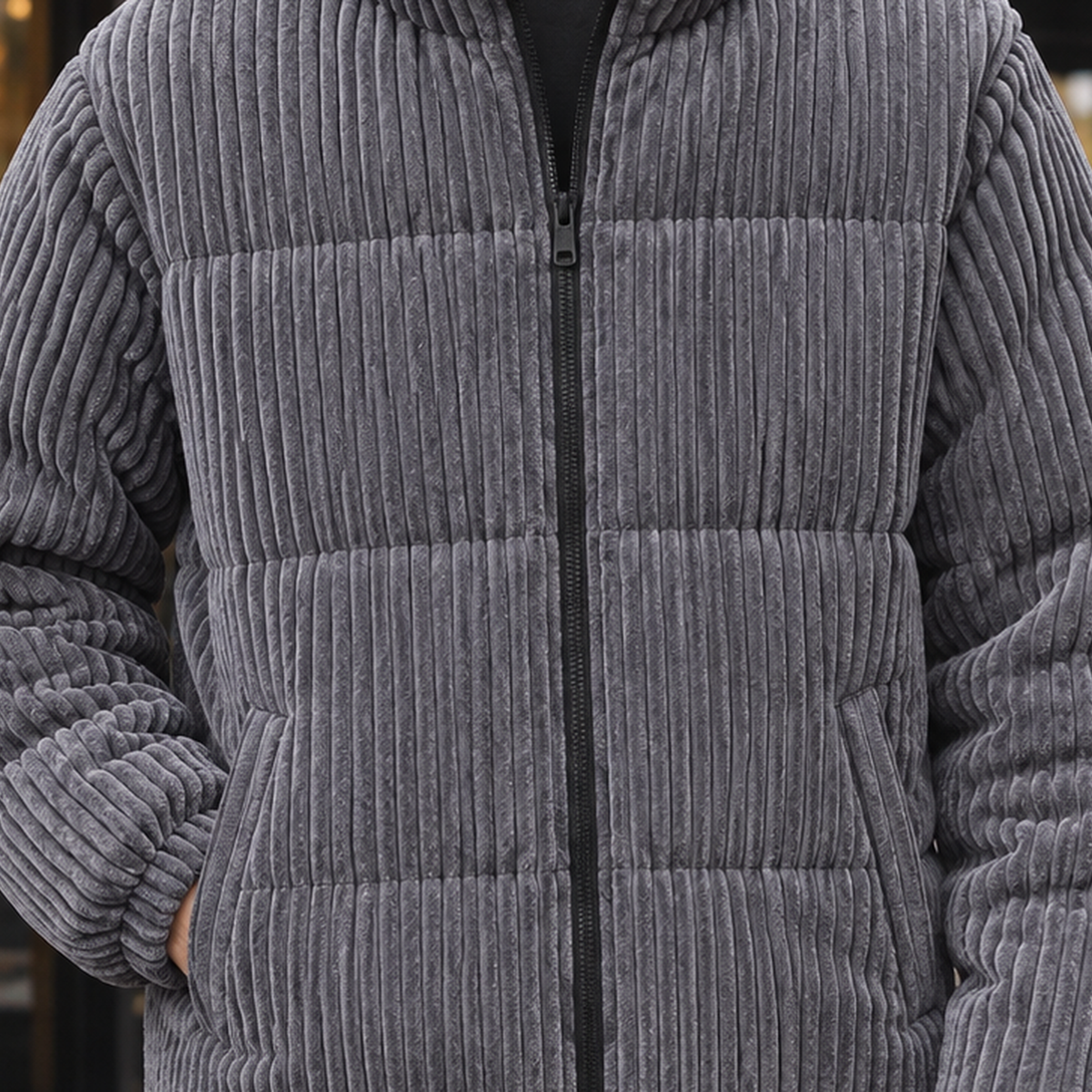 Herren Stehkragen-Jacke mit Reißverschluss und gestreiftem Design - 2 - Trendlinie