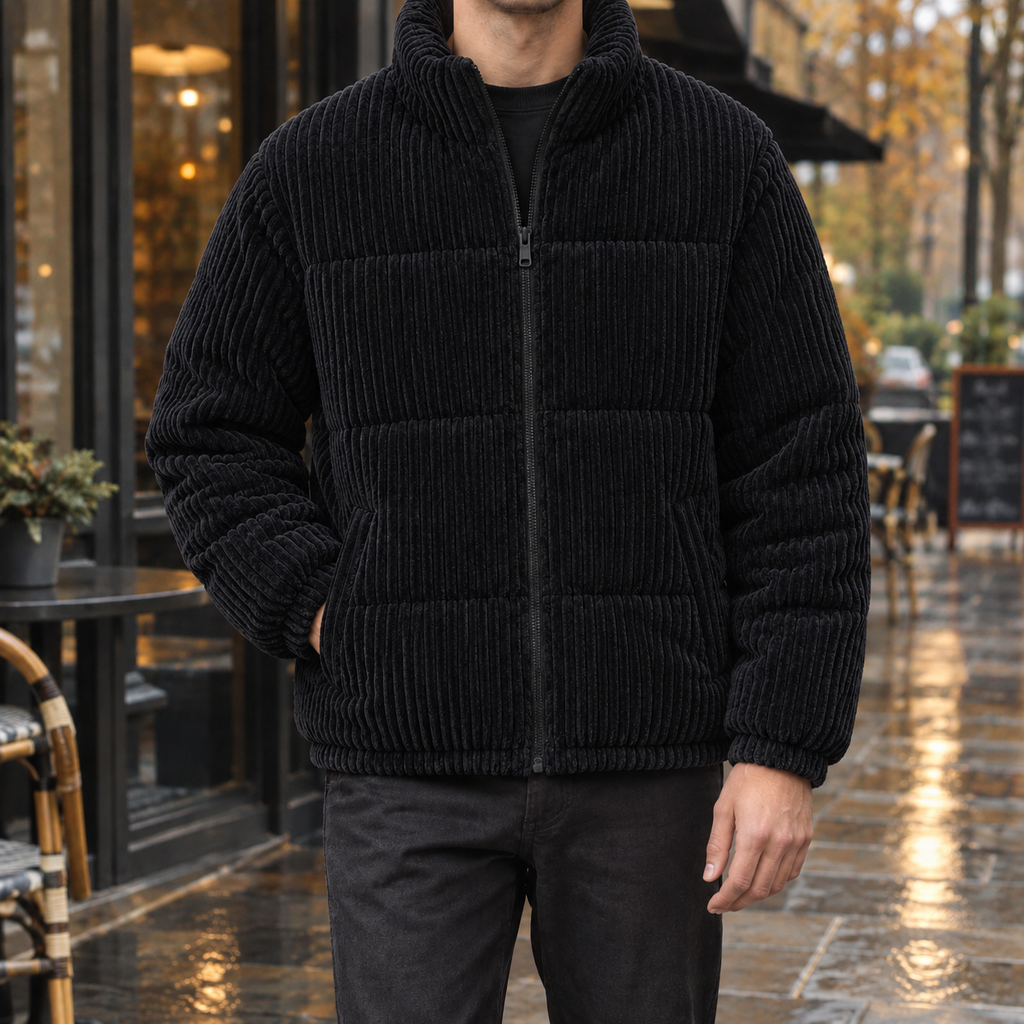 Herren Stehkragen-Jacke mit Reißverschluss und gestreiftem Design - 3 - Trendlinie