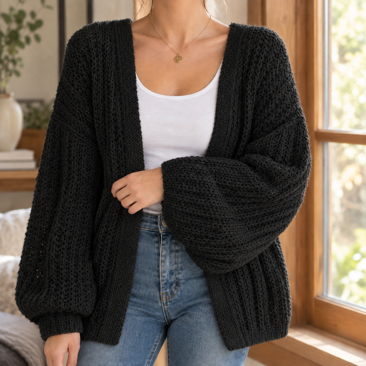 Cardigan Damen mit Ballonärmeln und offener Front - 5 - Trendlinie