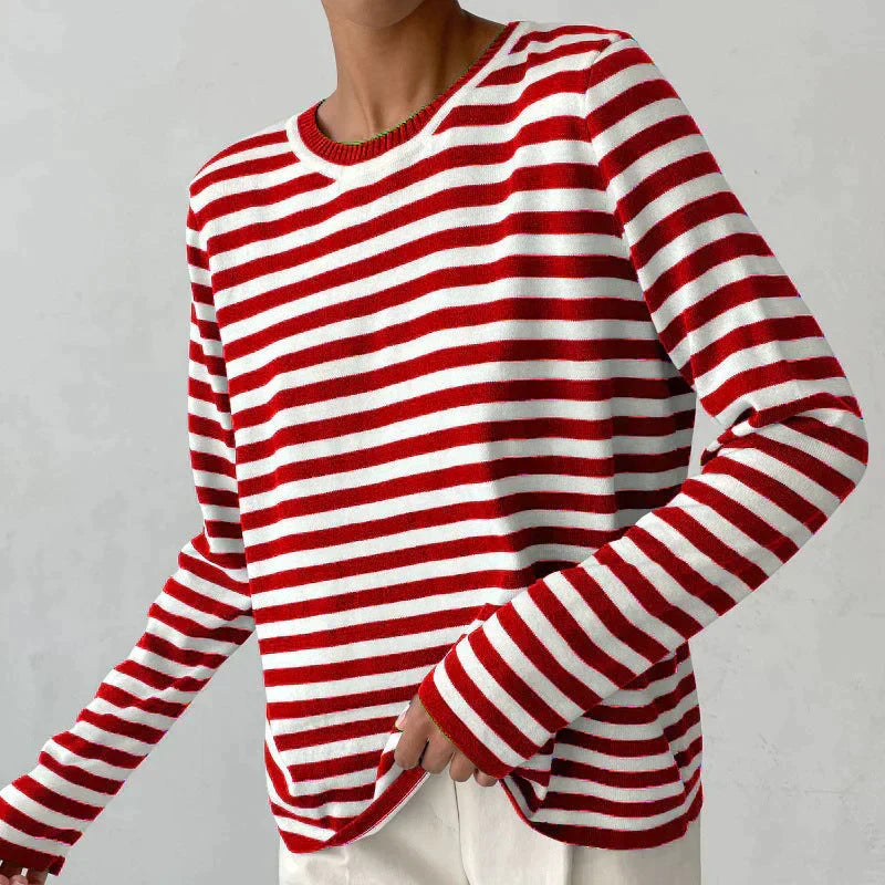 Gestreifter Pullover Damen mit Rundhalsausschnitt und langärmlig | T&S - 1 - Trendlinie