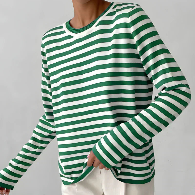 Gestreifter Pullover Damen mit Rundhalsausschnitt und langärmlig | T&S - 2 - Trendlinie