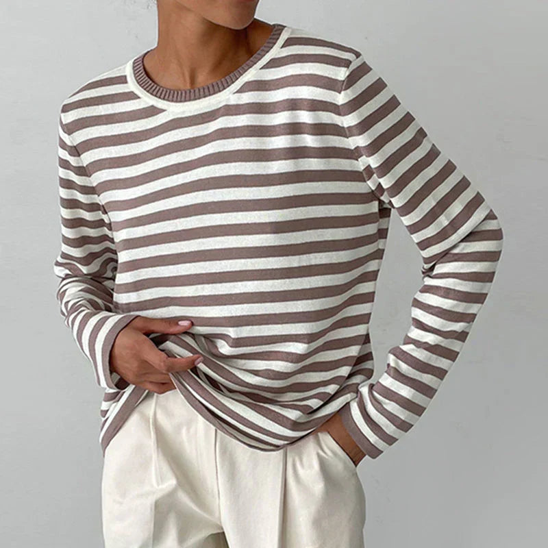 Gestreifter Pullover Damen mit Rundhalsausschnitt und langärmlig | T&S - 3 - Trendlinie
