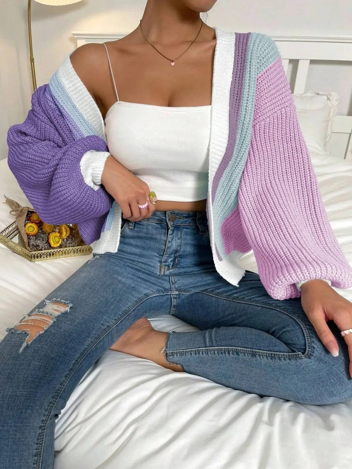 Bunter Damen Cardigan mit weitem Schnitt und lässigem Design | T&S - 13 - Trendlinie