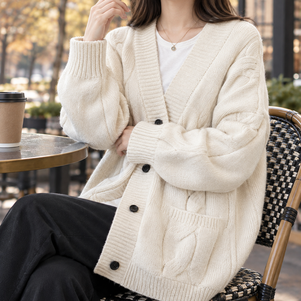 Oversized Cardigan Damen mit Knopfleiste und Taschen | T&S - 1 - Trendlinie