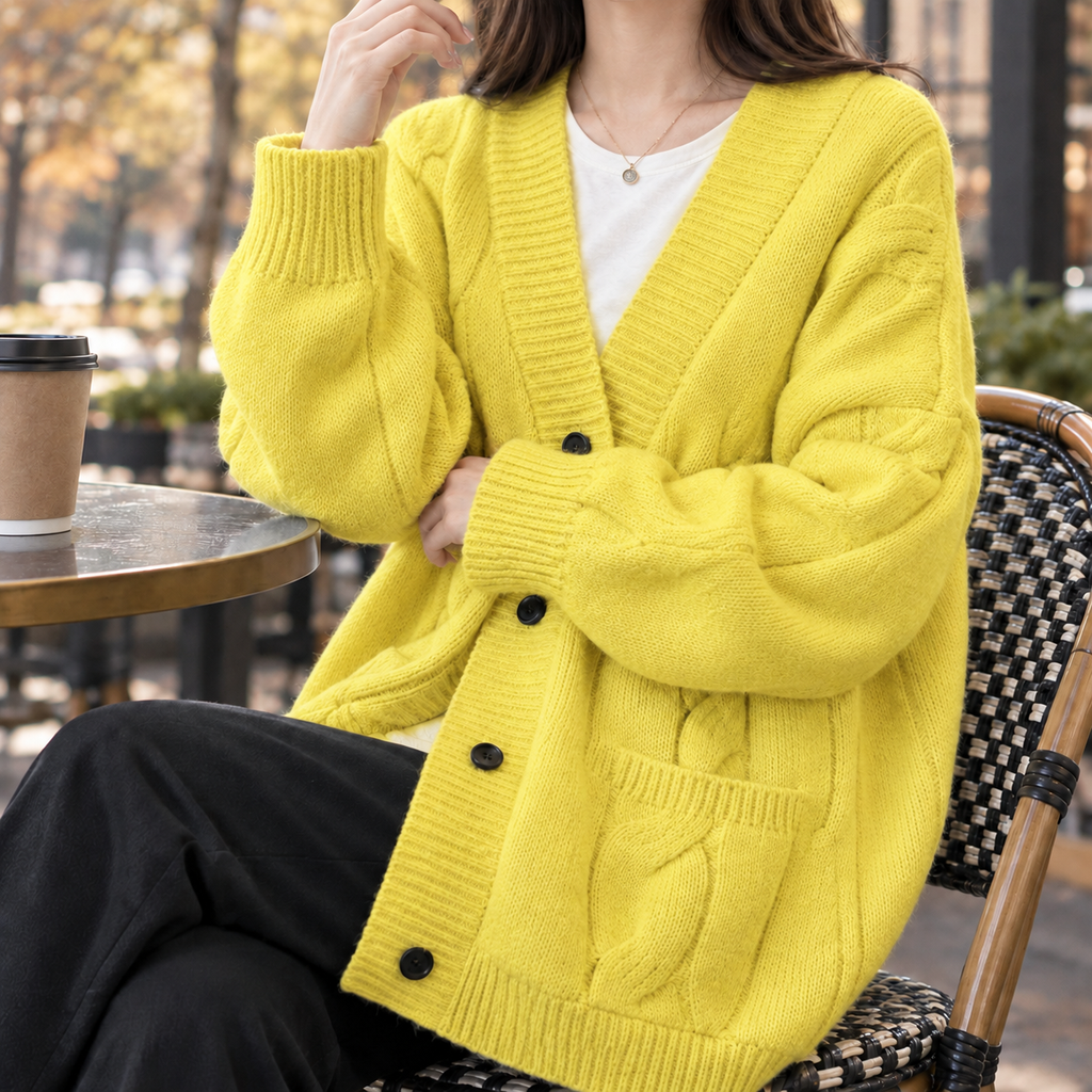 Oversized Cardigan Damen mit Knopfleiste und Taschen | T&S - 3 - Trendlinie