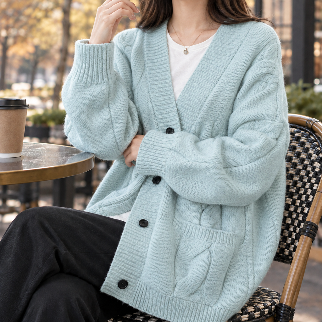 Oversized Cardigan Damen mit Knopfleiste und Taschen | T&S - 4 - Trendlinie
