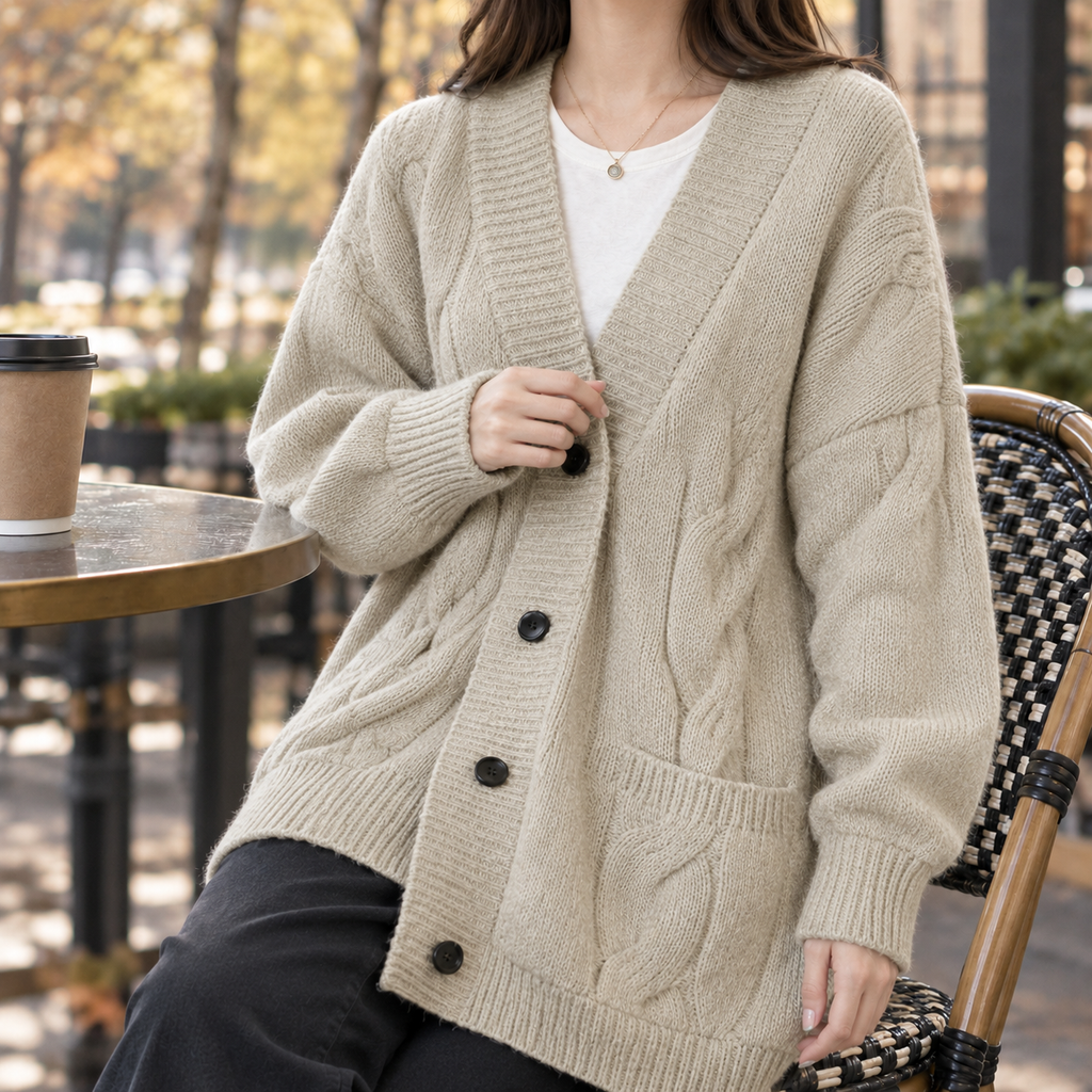 Oversized Cardigan Damen mit Knopfleiste und Taschen | T&S - 5 - Trendlinie