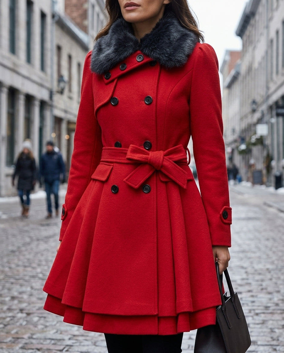 Wickelmantel Damen mit Gürtel und voluminösem Kragen | T&S - 1 - Trendlinie