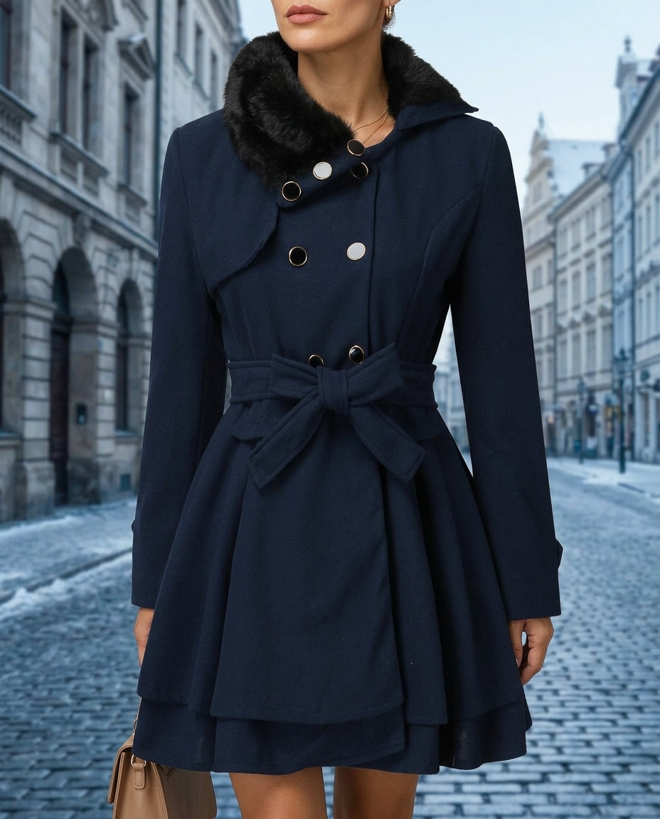 Wickelmantel Damen mit Gürtel und voluminösem Kragen | T&S - 3 - Trendlinie