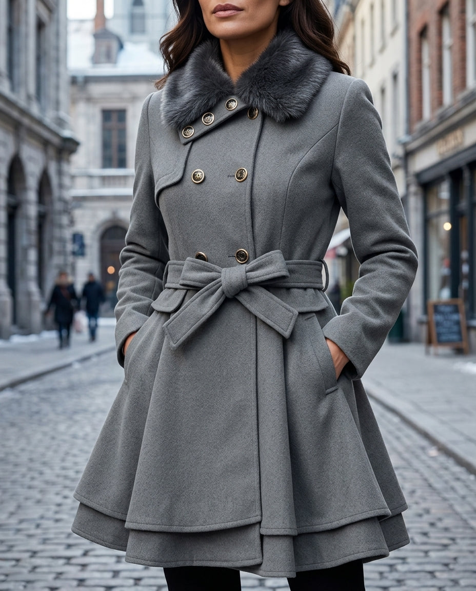 Wickelmantel Damen mit Gürtel und voluminösem Kragen | T&S - 4 - Trendlinie
