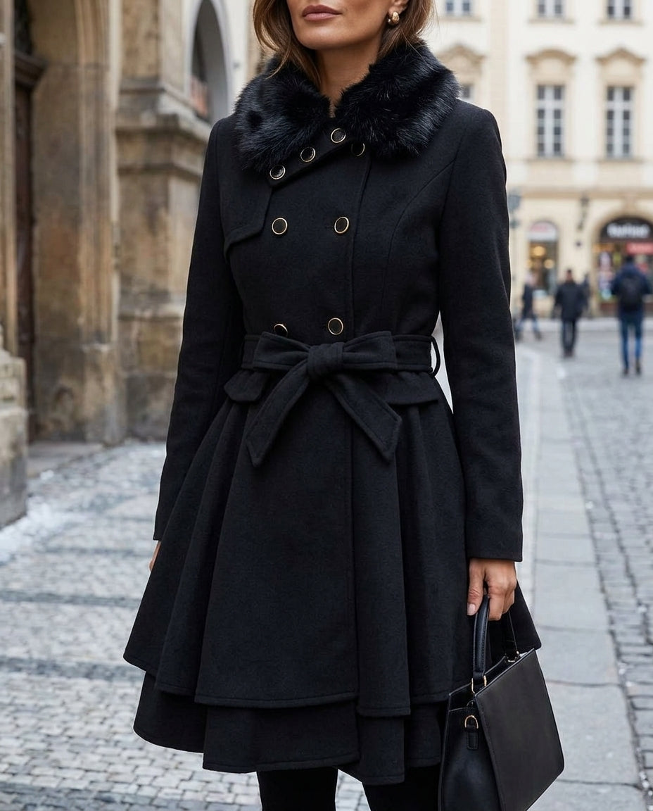 Wickelmantel Damen mit Gürtel und voluminösem Kragen | T&S - 5 - Trendlinie