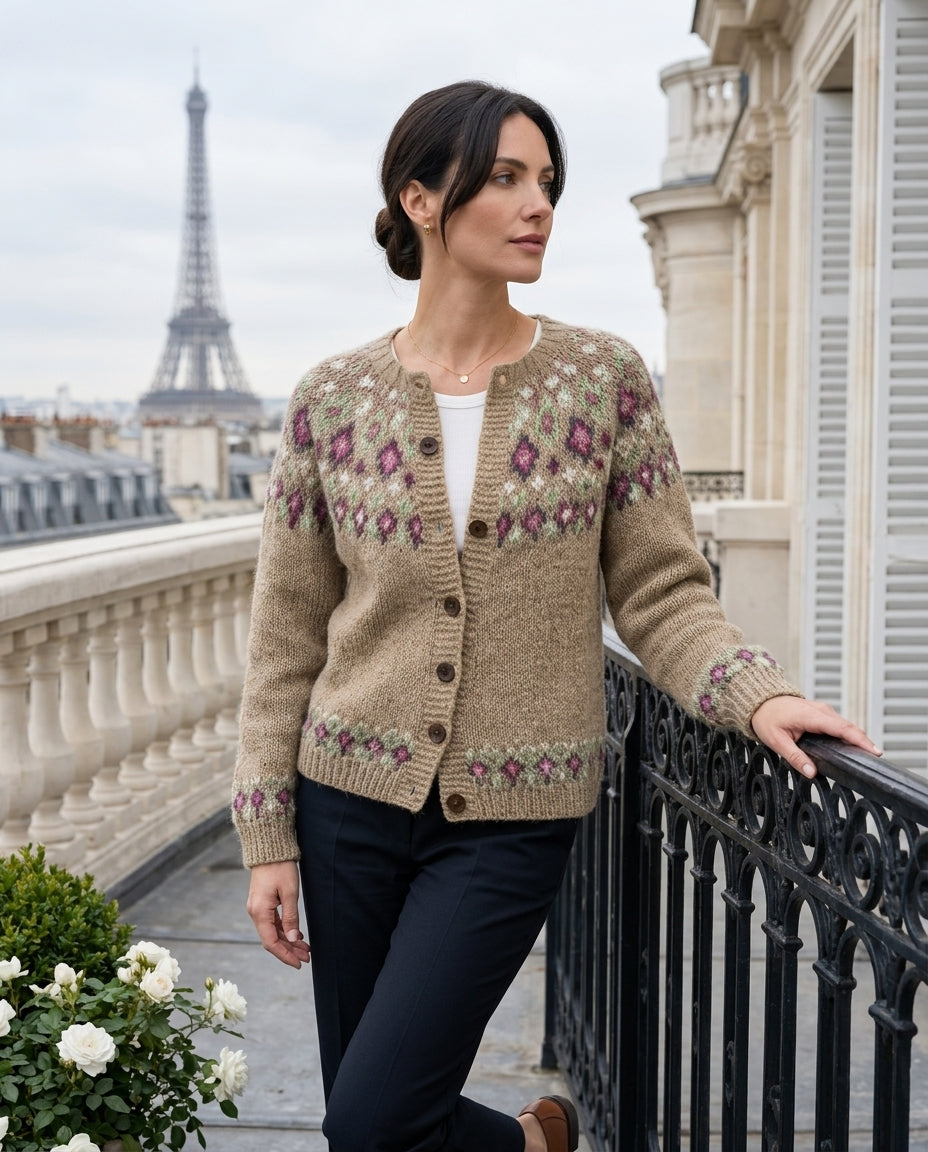 Cardigan Damen mit Knopfverschluss und floralem Muster | T&S - 2 - Trendlinie