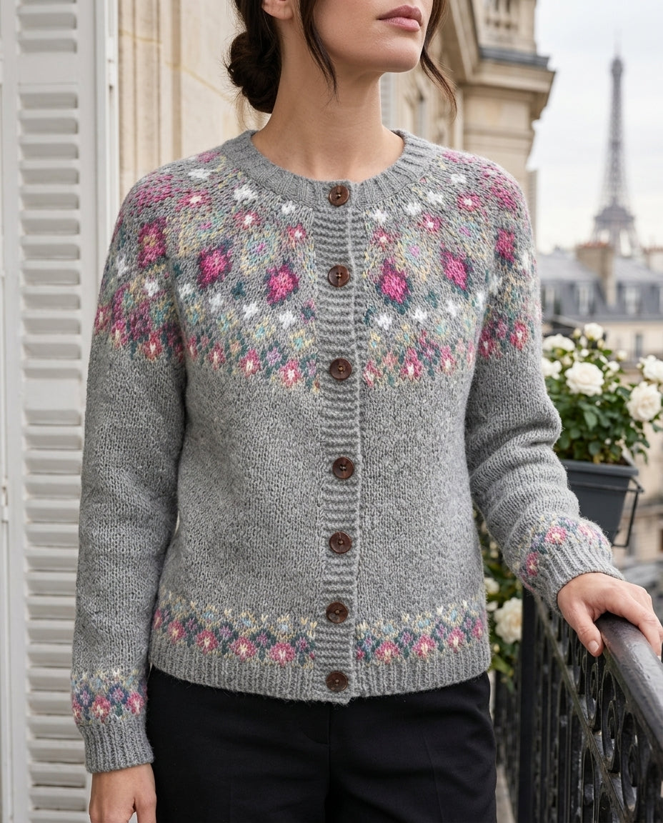 Cardigan Damen mit Knopfverschluss und floralem Muster | T&S - 3 - Trendlinie