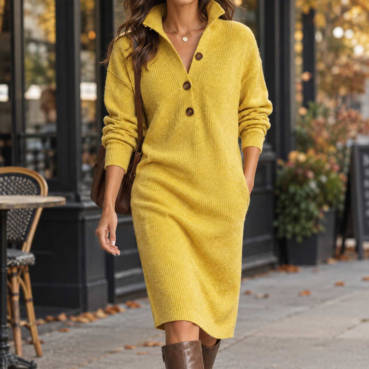 Hemdblusenkleid Damen mit Knopf-Detail und Langarm - 1 - Trendlinie